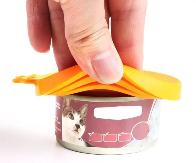 Alt view image 5 of 7 - Pet Food Can Cover Silicone Can Lids for Dog and Cat Food(Universal Size,One fit 3 Standard Size Food Cans) (Blue/Orange)