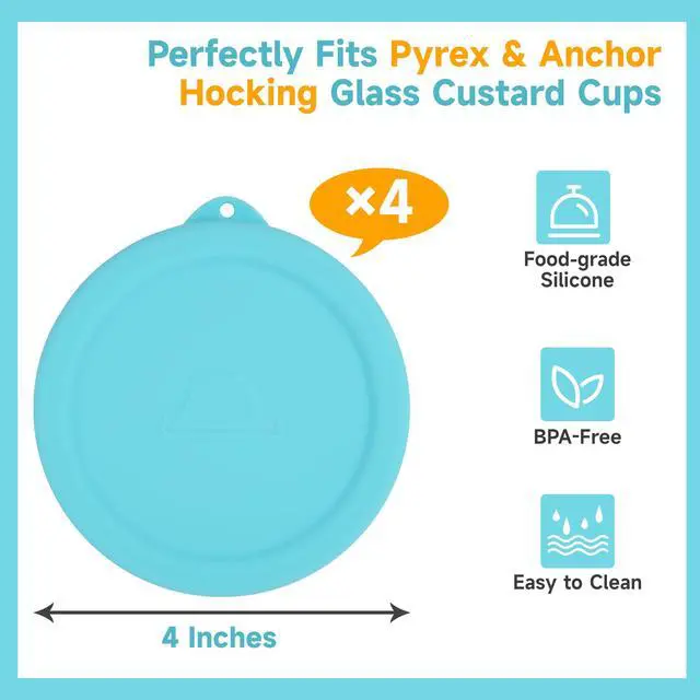 Alt view image 3 of 7 - Silicone Ramekin Lids for Pyrex and Anchor Hocking Glass Custard Cups 6oz, Prepware Dessert Cup Cover, Silicone Lids for Food Storage, Dishwasher Safe (Containers NOT Included)