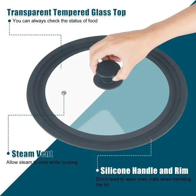 Alt view image 2 of 7 - Universal Lid for Pots Pans and Skillets, 2 Pack Pan Cover fit 7", 8" 9" & 10", 11", 12" Diameter Cookware, Silicone Replacement Pan Lid Pot Lids for Frying Pans, Cast Iron,Tempered Glass Lid (Gray)