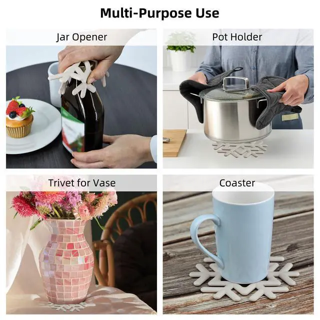 Alt view image 3 of 5 - Silicone Snowflake Trivet Mat 6inch Christmas Holiday Trivets 4pcs for Hot Dishes, Kitchen Decor, Coaster, Hot Pads, Teapot, Dishwasher Safe