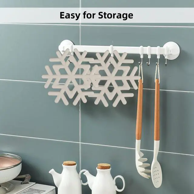 Alt view image 4 of 5 - Silicone Snowflake Trivet Mat 6inch Christmas Holiday Trivets 4pcs for Hot Dishes, Kitchen Decor, Coaster, Hot Pads, Teapot, Dishwasher Safe