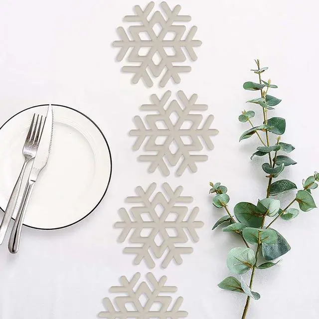 Alt view image 5 of 5 - Silicone Snowflake Trivet Mat 6inch Christmas Holiday Trivets 4pcs for Hot Dishes, Kitchen Decor, Coaster, Hot Pads, Teapot, Dishwasher Safe