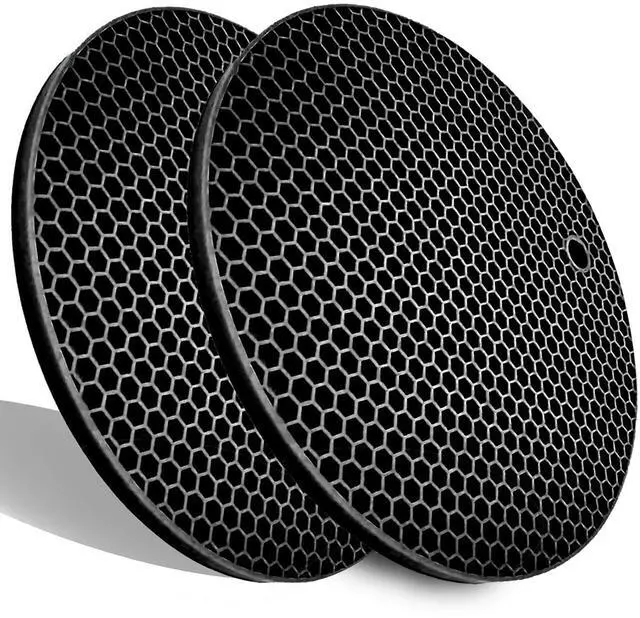 Main image of Extra Thick Silicone Trivets Heat Resistant Pot Holder and Oven Mitts,Trivets for Hot Dishes,Nonslip Insulation Honeycomb Rubber Hot Pads for Countertop,Multi-Purpose & Flexible Mats,2 Pack Black