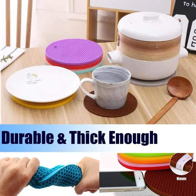 Alt view image 7 of 7 - Extra Thick Silicone Trivets Heat Resistant Pot Holder and Oven Mitts,Trivets for Hot Dishes,Nonslip Insulation Honeycomb Rubber Hot Pads for Countertop,Multi-Purpose & Flexible Mats,2 Pack Black