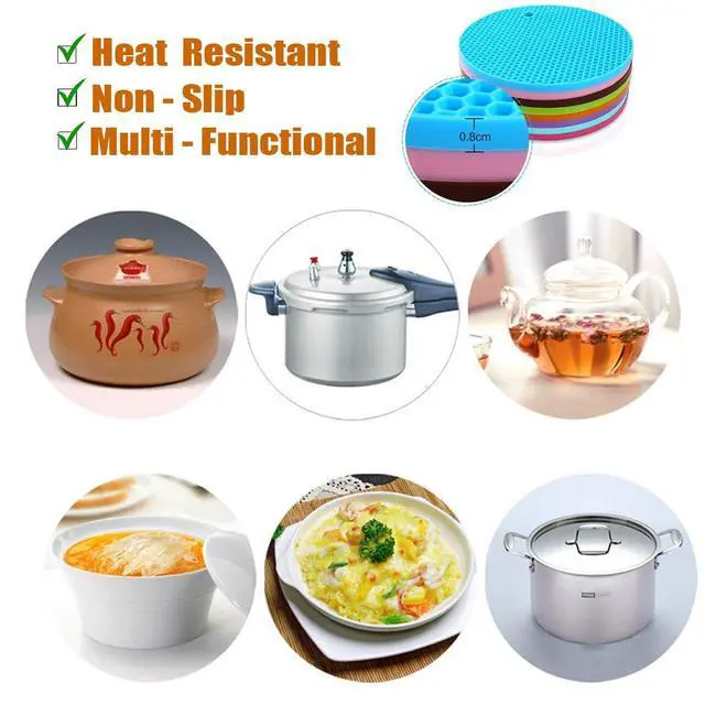 Alt view image 6 of 7 - Extra Thick Silicone Trivets Heat Resistant Pot Holder and Oven Mitts,Trivets for Hot Dishes,Nonslip Insulation Honeycomb Rubber Hot Pads for Countertop,Multi-Purpose & Flexible Mats,2 Pack Black