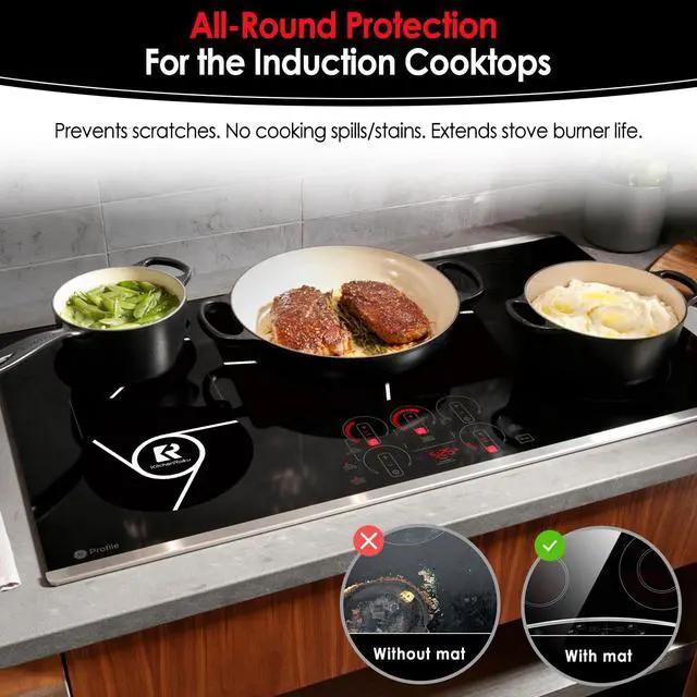 Alt view image 2 of 6 - Induction Cooktop Mat Set, Silicone Fiberglass Magnetic Stove Scratch Protector, Non-Slip Pads Prevent Pot Sliding for Safe Cooking (Black, Dia.9.45" +Dia.11.02" +10.24" sq.+10.24"×13.78")