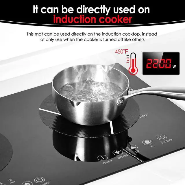 Alt view image 6 of 6 - Induction Cooktop Mat Set, Silicone Fiberglass Magnetic Stove Scratch Protector, Non-Slip Pads Prevent Pot Sliding for Safe Cooking (Black, Dia.9.45" +Dia.11.02" +10.24" sq.+10.24"×13.78")