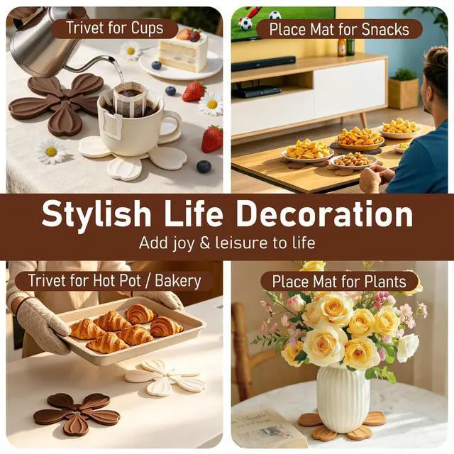Alt view image 6 of 7 - Silicone Trivets for Hot Dishes Pans Teapot Cups, Vynusio Trivet Tree Set 6 Pack Trivets +1 Stand - Collapsible Hot Pads Heat Pot Holders, Hot Pads for Table Countertops Kitchen, Fall Color