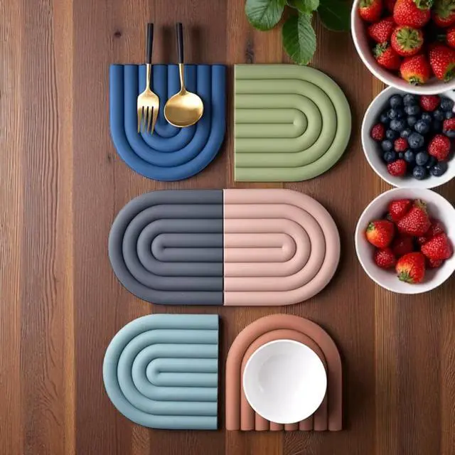 Alt view image 5 of 6 - Silicone Heat Resistant Trivet Mats Multipurpose Non-Slip Kitchen Hot Pads, Insulated Coasters & Pot Holders Modern Placemats for Dining Table & CountertopSet of 2 (Charcoal Gray)