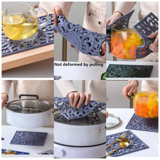 Alt view image 3 of 7 - Silicone Trivets for Hot Dishes, Pots & Pans, Square Trivet Mat Table, Hot pads Kitchen Counter, Heat Resistant Mats Countertop, Non-Stick Silicone Mat, Yellow Pot Holders Accessories Set 3