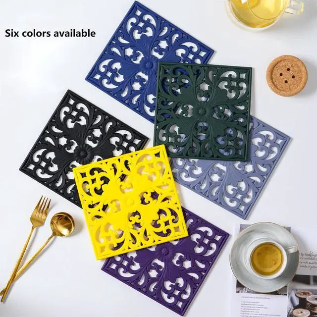 Alt view image 5 of 7 - Silicone Trivets for Hot Dishes, Pots & Pans, Square Trivet Mat Table, Hot pads Kitchen Counter, Heat Resistant Mats Countertop, Non-Stick Silicone Mat, Yellow Pot Holders Accessories Set 3