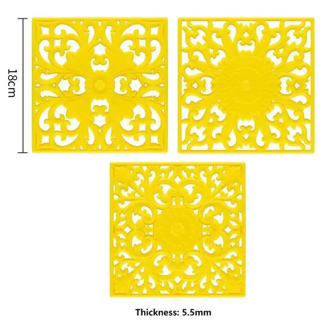 Alt view image 2 of 7 - Silicone Trivets for Hot Dishes, Pots & Pans, Square Trivet Mat Table, Hot pads Kitchen Counter, Heat Resistant Mats Countertop, Non-Stick Silicone Mat, Yellow Pot Holders Accessories Set 3