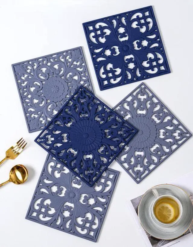 Alt view image 6 of 7 - Silicone Trivets for Hot Dishes, Pots & Pans, Square Trivet Mat Table, Hot pads Kitchen Counter, Heat Resistant Mats Countertop, Non-Stick Silicone Mat, Yellow Pot Holders Accessories Set 3