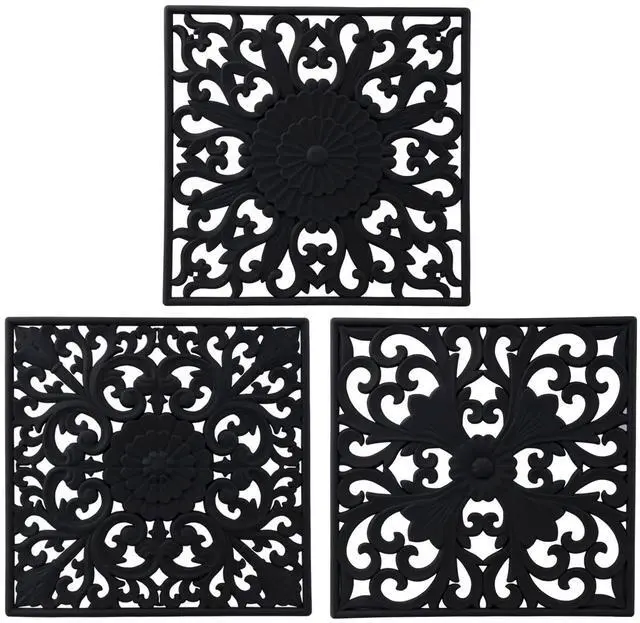 Main image of Trivets for Hot Pots and Pans, Square Silicone Hot Pads for Kitchen, Flexible Silicone Pot Holder for Table, Non-Slip Heat Resistant Trivets for Hot Dishes, Trivet Mat Set 3 Black