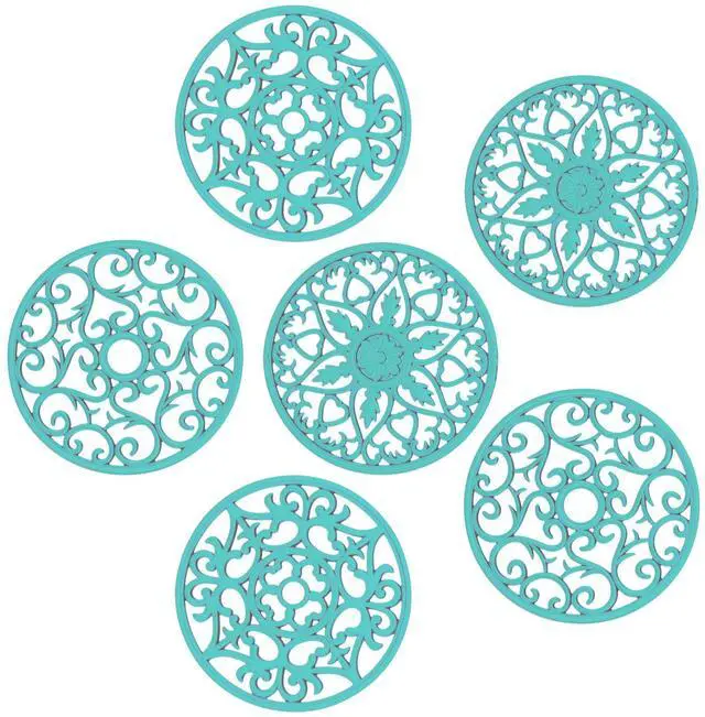 Main image of Silicone Trivets for Hot Dishes, Pots & Pans, Hot Pads for Kitchen Counter Accessories, Carved Heat Resistant Mat for Countertop, Silicone Trivet Mat Pot Holders for Tabletops, Set 6 Teal