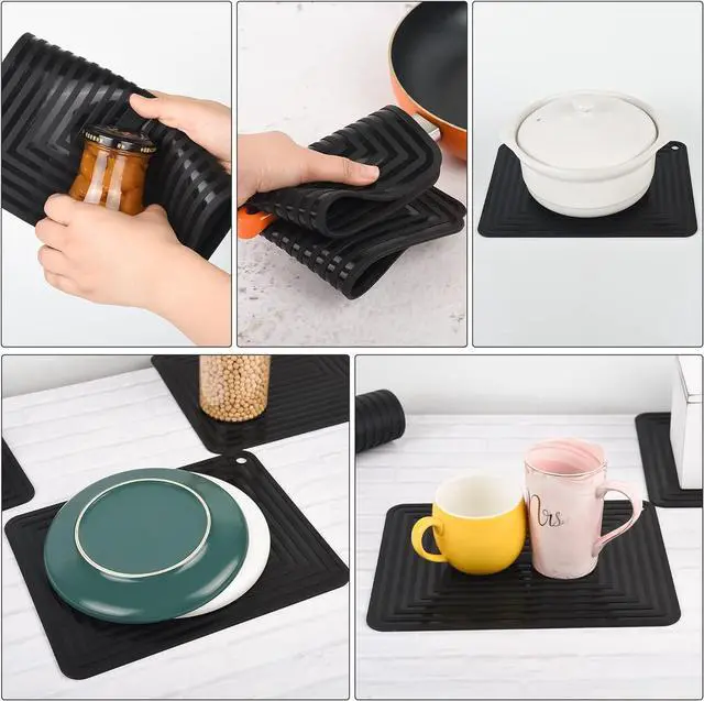 Alt view image 6 of 7 - Silicone Trivet Mats for Hot Pots & Pans & Dishes, Hot Pads for Kitchen, Multipurpose Heat Resistant Mat for Kitchen Counter, Durable & Flexible Silicone Pot Holders Set 2 Rectangular White