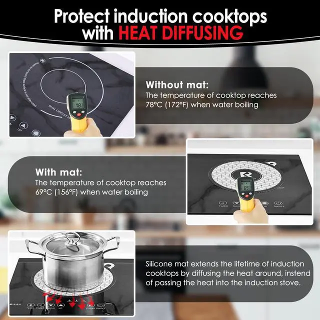 Alt view image 5 of 7 - 5 PCS Silicone Induction Cooktop Protector Cover Mat (Magnetic) | 230°C (450) Heat-Resistant Induction Stove Protector | Multifunctional Silicone Mats (2 * 7.9" & 2 * 9.45 & 1 * 10.2" x13.7"_ White)