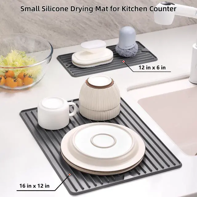 Alt view image 3 of 7 - Silicone Dish Drying Mat, 12" x 16", Grey