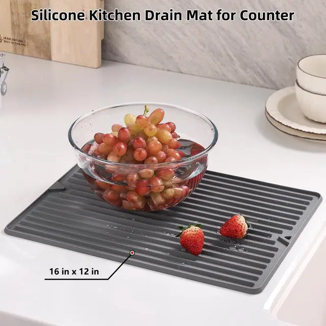 Alt view image 4 of 7 - Silicone Dish Drying Mat, 12" x 16", Grey