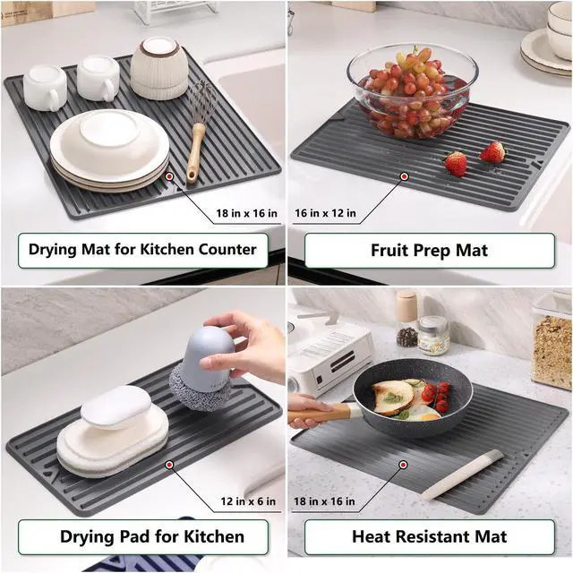 Alt view image 7 of 7 - Silicone Dish Drying Mat, 12" x 16", Grey