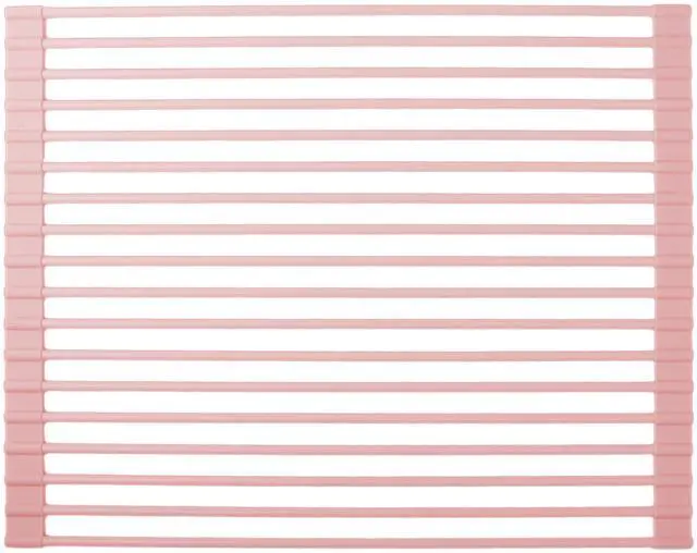 Main image of Roll up Dish Drying Rack Over the Sink, Silicone Wrapped Stainless Steel, 17" x 13", Pink, Heat Resistant, Foldable