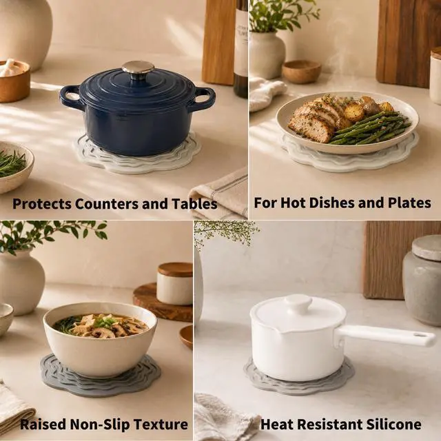 Alt view image 2 of 7 - Silicone Trivets for Hot Dishes, 8 Inch Hot Pads for Kitchen, Set of 3