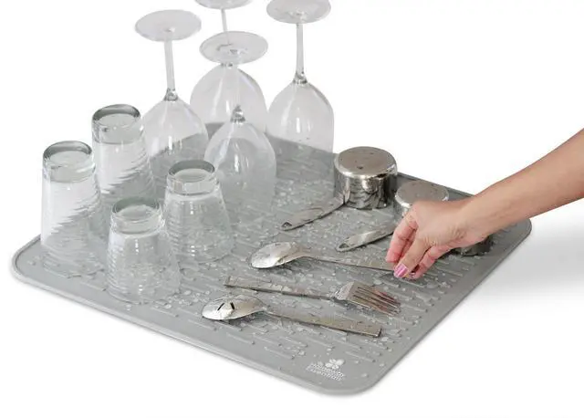 Alt view image 2 of 7 - Silicone Dish Drying Mat - 21 x 18 - Extra Large Counter Top Dish Draining Sink Mat, Large Silicone Trivet (EXTRA LARGE, GREY)
