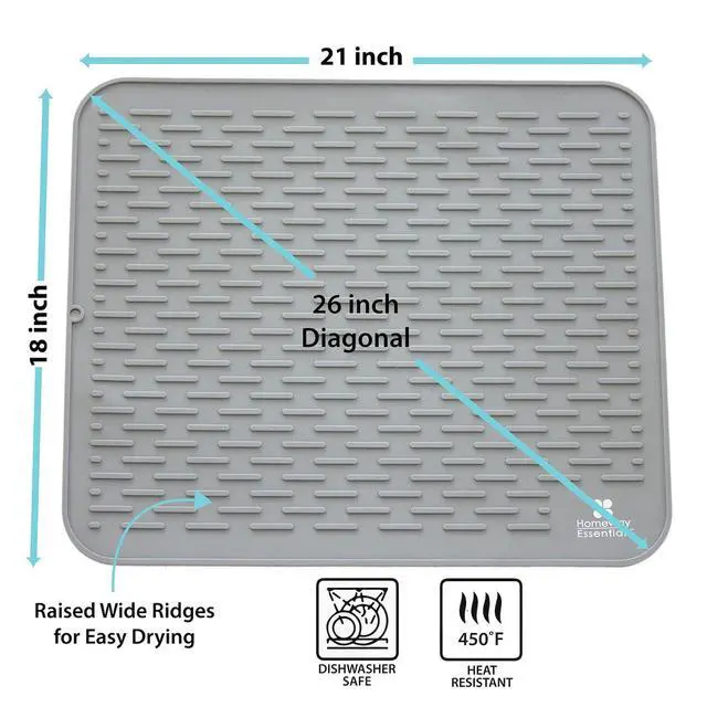 Alt view image 3 of 7 - Silicone Dish Drying Mat - 21 x 18 - Extra Large Counter Top Dish Draining Sink Mat, Large Silicone Trivet (EXTRA LARGE, GREY)
