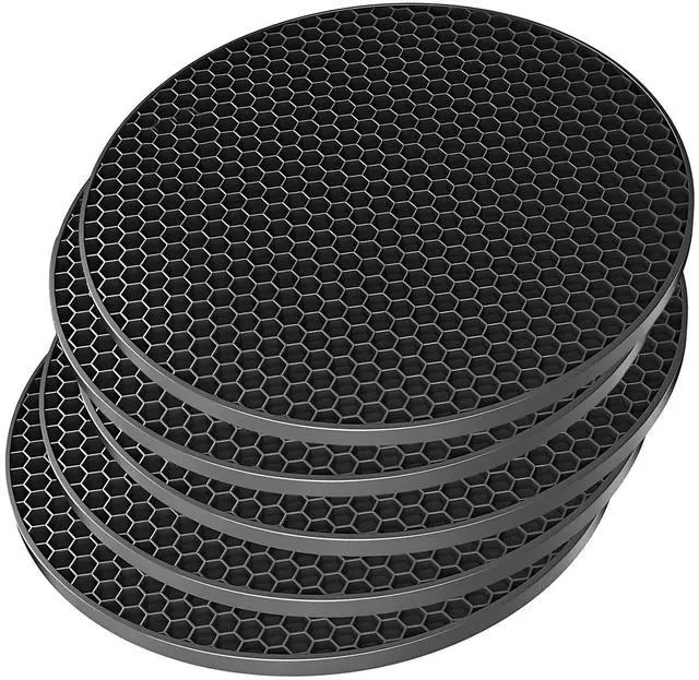 Main image of Silicone Non-Slip, Heat Resistant & Water-Trapping Trivet Mats for Water Glasses & Teacup & Coffee Cup & Dishes & Cookware, Multipurpose Kitchen Table Coaster, 3.5-Inch, 5 Pcs, Black