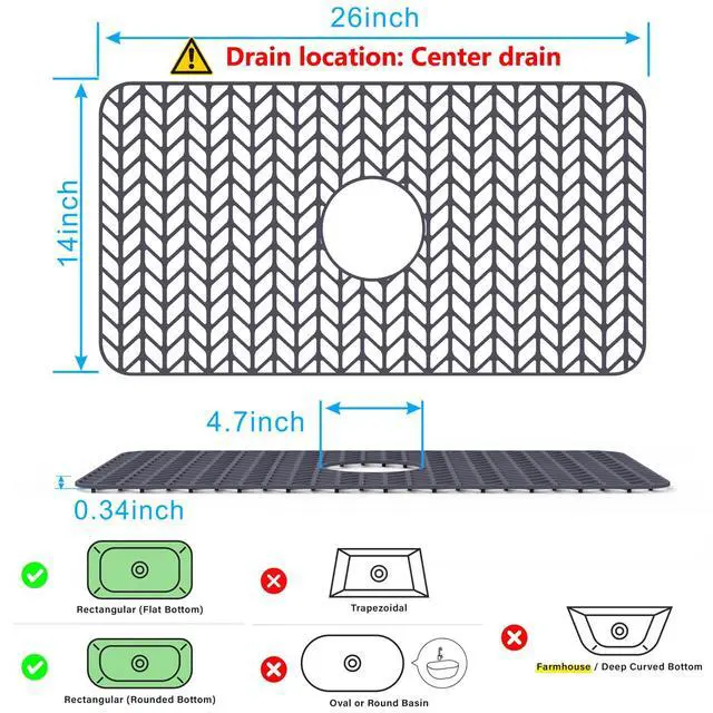Alt view image 2 of 7 - Sink Protectors for Kitchen Sink 26"x 14"Center Silicone Sink Mat