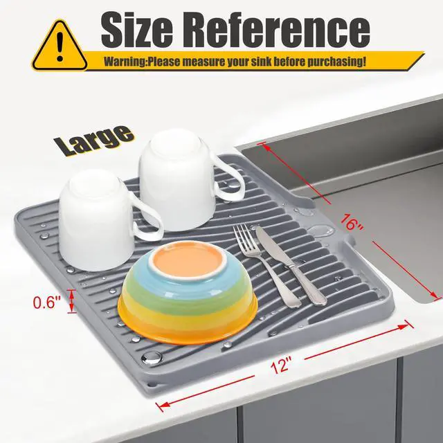 Alt view image 2 of 7 - Silicone Dish Drying Mat for Kitchen Counter, Grey-1pcs, 16" x 12"