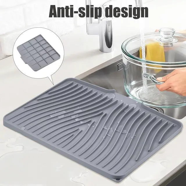 Alt view image 3 of 7 - Silicone Dish Drying Mat for Kitchen Counter, Grey-1pcs, 16" x 12"