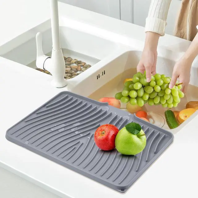 Alt view image 4 of 7 - Silicone Dish Drying Mat for Kitchen Counter, Grey-1pcs, 16" x 12"