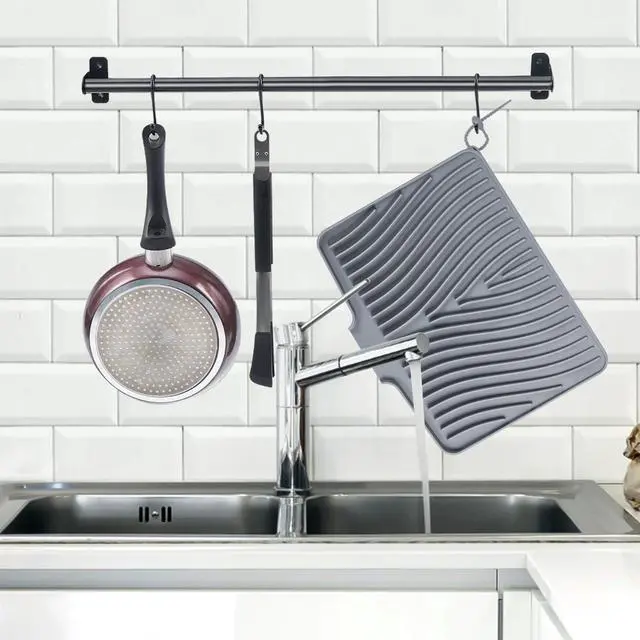 Alt view image 6 of 7 - Silicone Dish Drying Mat for Kitchen Counter, Grey-1pcs, 16" x 12"