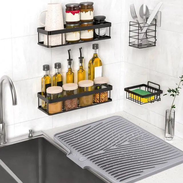 Alt view image 7 of 7 - Silicone Dish Drying Mat for Kitchen Counter, Grey-1pcs, 16" x 12"