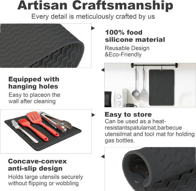Alt view image 5 of 7 - Silicone Grill Mat for Blackstone Griddle Side Shelf Spatula Tools Mat Pad