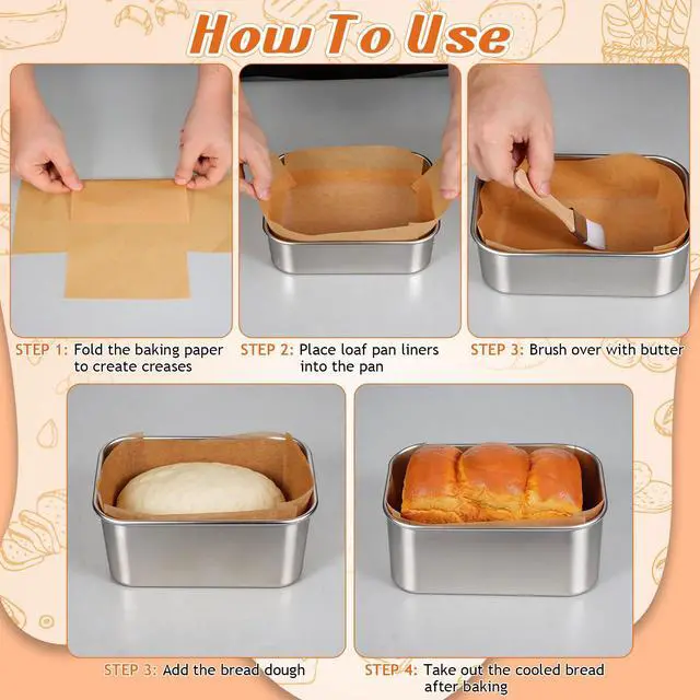 Alt view image 4 of 7 - Mini Loaf Pan Liners for Baking Bread, 6x3in Non-Stick Pre Cut Unbleached Parchment Paper, Disposable Sourdough Loaf Bread Liners for Baking Toast, Cakes, Cookie, Banana, Brown