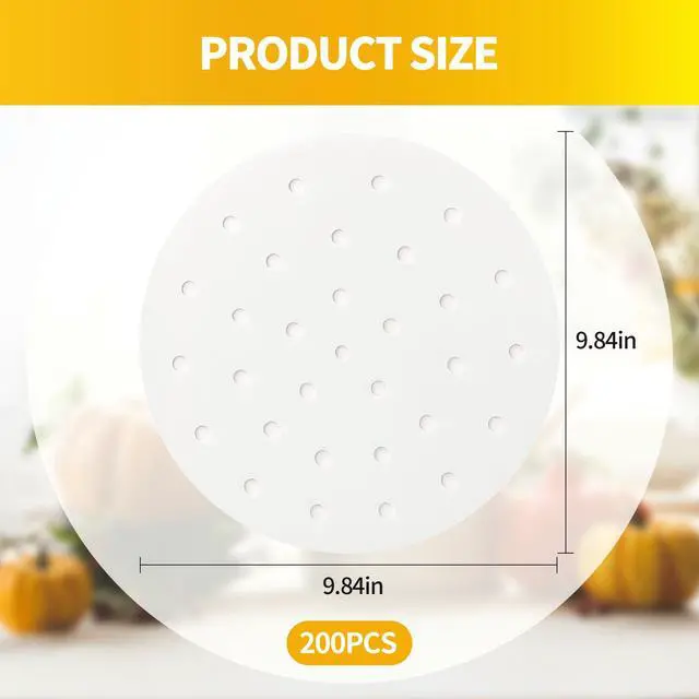 Alt view image 2 of 6 - Non-Stick Bamboo Steamer Paper, 10" Round Liners with Holes for Steamer Basket, Air Fryer, Bamboo Steamers, and Oven Use