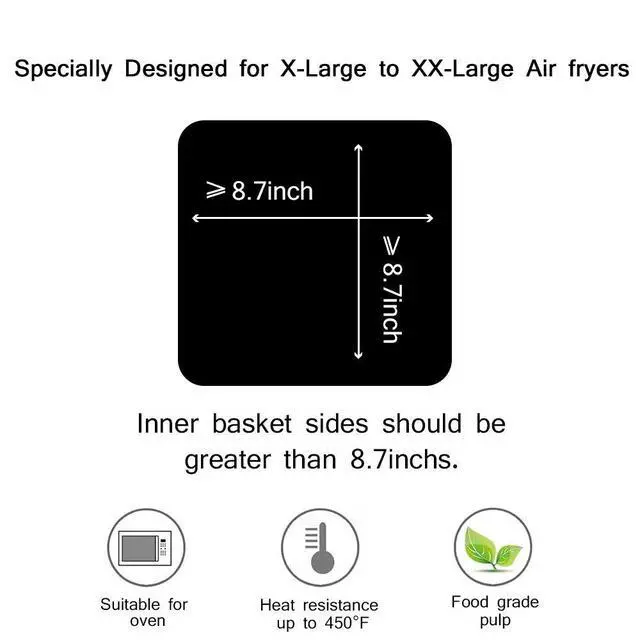 Alt view image 2 of 7 - Air Fryer Parchment Paper Liners8.7"×8.7" 100Pcs Compatible with XXL Philips, NuWave Brio, Chefman, OMORC, Cuisinart, COSORI, Cooks Essentials, Power Airfryer Oven, Chef di Cucina, SARKI and More