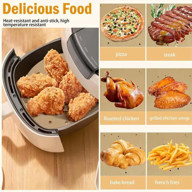 Alt view image 6 of 7 - Air Fryer Parchment Paper Liners8.7"×8.7" 100Pcs Compatible with XXL Philips, NuWave Brio, Chefman, OMORC, Cuisinart, COSORI, Cooks Essentials, Power Airfryer Oven, Chef di Cucina, SARKI and More