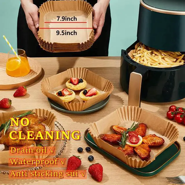 Alt view image 2 of 7 - air fryer liners 9.5 inch square, air fryer disposable paper liner square, air fryer liners disposable,Baking Paper for Air Fryer And Baking Roasting Microwave