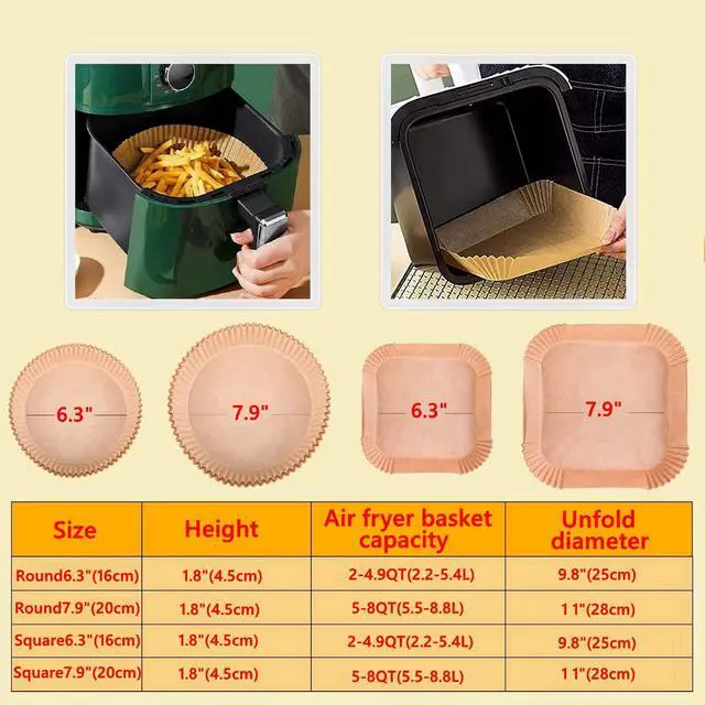 Alt view image 3 of 7 - air fryer liners 9.5 inch square, air fryer disposable paper liner square, air fryer liners disposable,Baking Paper for Air Fryer And Baking Roasting Microwave