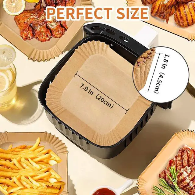 Alt view image 3 of 7 - Air Fryer Liners Disposable Paper,100Pcs Parchment Paper Liners,Non Stick Airfryer Paper Liners,Food Grade Air Fryer Accessories WaterProof OilProof for Microwave Oven Steamer 7.9inch Square