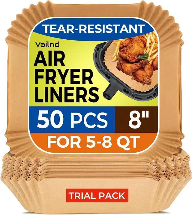 Main image of Air Fryer Paper Liners, 50 PCS Air Fryer Liners Disposable, 8" Square Baking Liner for 5-8 qt Airfryer Basket, Non-stick and Oil Proof Parchment Paper for Oven, Pans & Baking