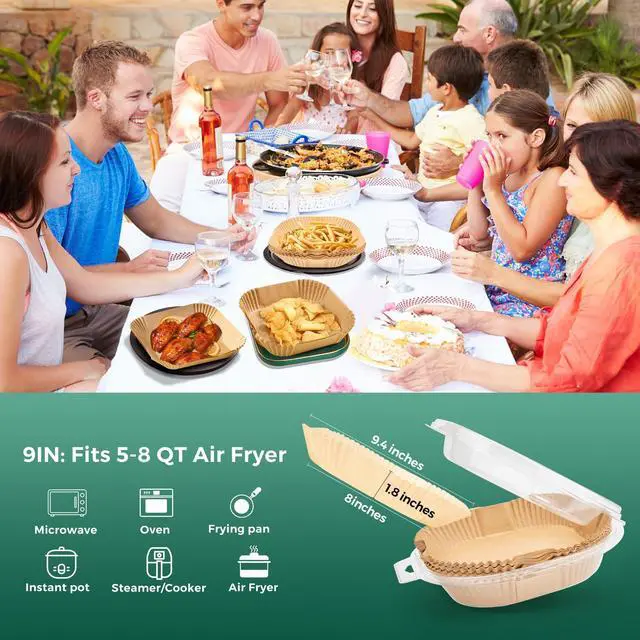 Alt view image 2 of 7 - Air Fryer Paper Liners, 50 PCS Air Fryer Liners Disposable, 8" Square Baking Liner for 5-8 qt Airfryer Basket, Non-stick and Oil Proof Parchment Paper for Oven, Pans & Baking