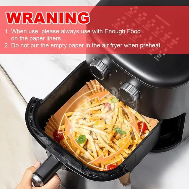 Alt view image 7 of 7 - Air Fryer Paper Liners, 50 PCS Air Fryer Liners Disposable, 8" Square Baking Liner for 5-8 qt Airfryer Basket, Non-stick and Oil Proof Parchment Paper for Oven, Pans & Baking