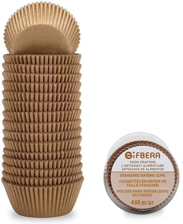 Main image of Unbleached Parchment Paper Cupcake Liners 400 Counts - Standard Food Grade Muffin Baking Cups, Greaseproof Non-Stick Cupcake Wrappers for Party, Wedding, Birthday (Natural)