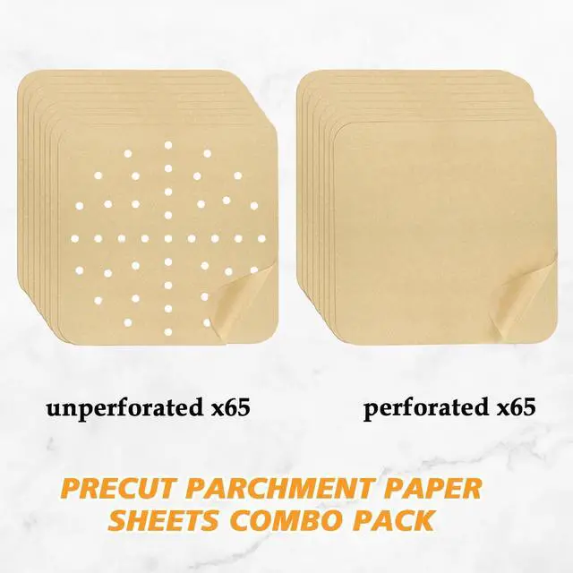 Alt view image 2 of 7 - 12 x 12 inch Parchment Paper Liners Air Fryer Disposable Square130 Pcs, Perforated&without Holes Sheets Combo, 65-Pcs Each, Accessories for Ninja SP, Cuisinart, Breville, Instant Pot
