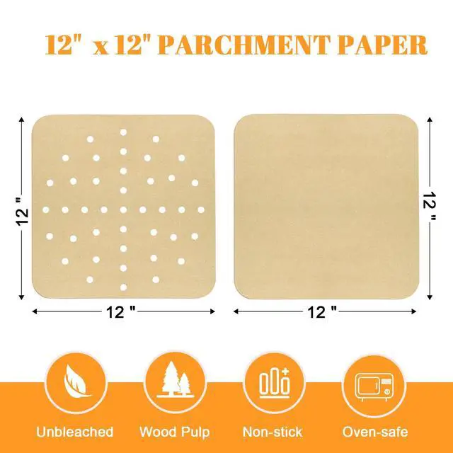 Alt view image 4 of 7 - 12 x 12 inch Parchment Paper Liners Air Fryer Disposable Square130 Pcs, Perforated&without Holes Sheets Combo, 65-Pcs Each, Accessories for Ninja SP, Cuisinart, Breville, Instant Pot