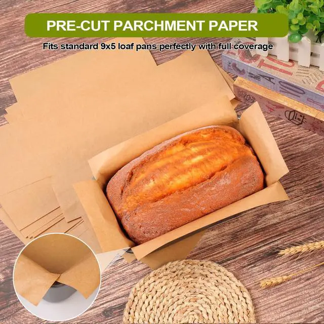 Alt view image 3 of 6 - Unbleached Parchment Paper Loaf Pan Liner - Precut 9''x5'' Non-Stick, Fits 8.5''x4.5''/10''x5'' Loaf Pans, Heat-Resistant 430°F BPA-Free Food-Safe for Bread Baking (100 Pcs)